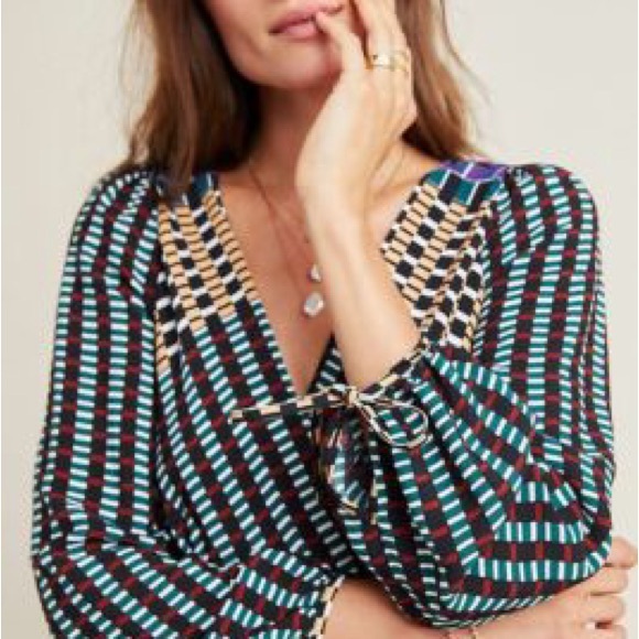 Anthropologie | Maeve Josephine Boho print‎ balloon sleeve midi dress size 6 - Picture 2 of 7